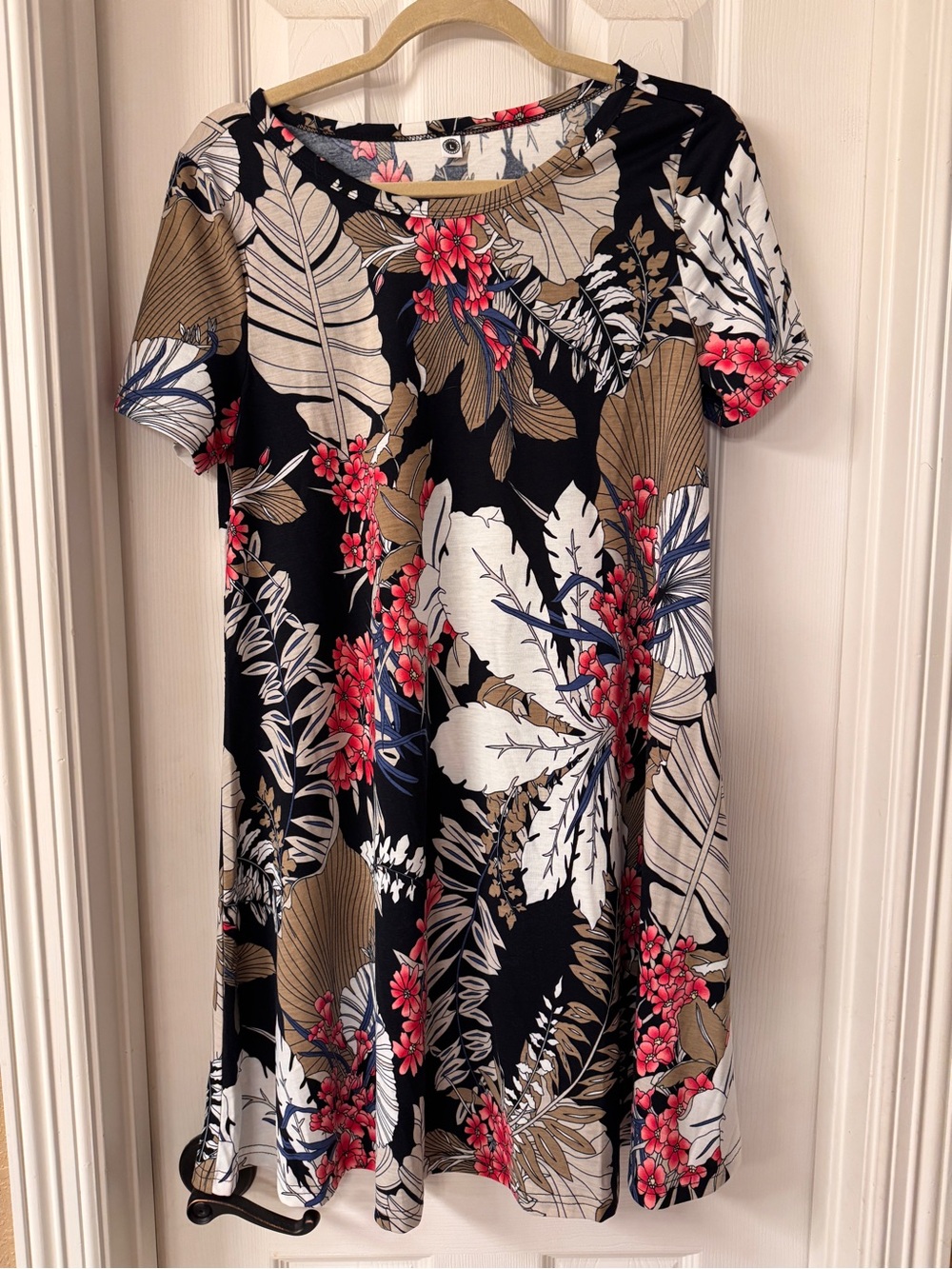 Floral Print Dress with Black and Coral Accents